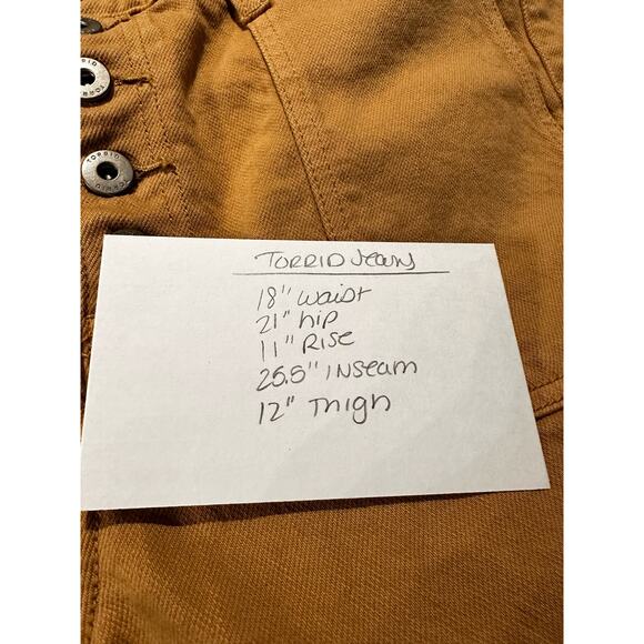 Torrid Feel The Fit Jeans Womens 12R Yellow Ankle Crop Raw Hem Fringe Button Fly - Picture 12 of 12